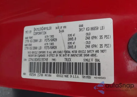 2005 Dodge Ram 1500 Slt/Laramie из США, поврежденный, VIN 1D7HU18D05S155749